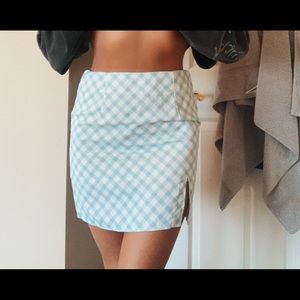 Blue and white checkered mini skirt